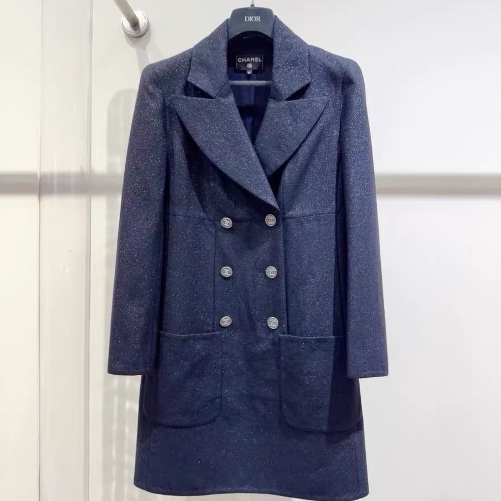 Authentic Chanel Women's Dark Blue Double-Breasted Blazer